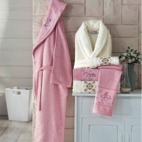 Soft and absorbent hammam bathrobe with embroidery – stylish promotional set | Limonella